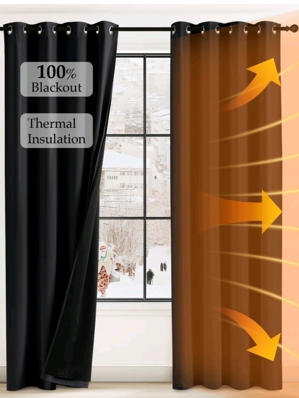 Thermal Blackout Grommet Curtain Panel - Black and Brown